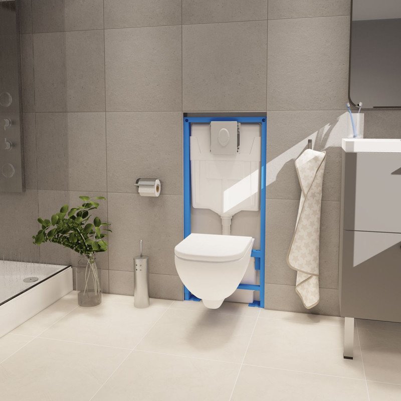 Illustration d’un WC suspendu avec équipement intégré.